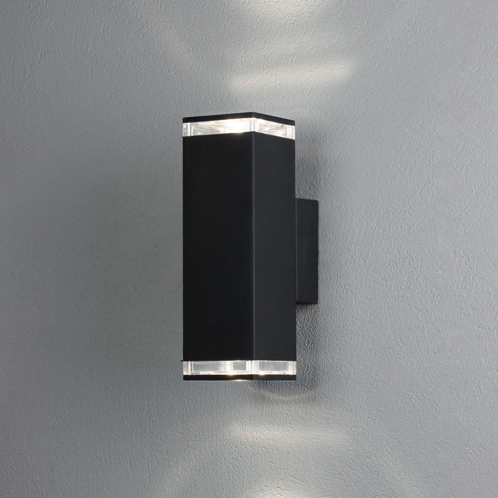 Buitenwandlamp Pollux, 23,5 cm, zwart, aluminium, 2-lamps.